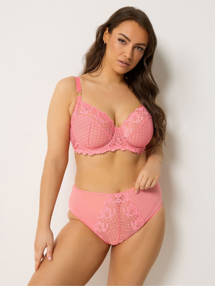 Yours Curve Pink Fishnet Lace Underwired Non-Padded Bra - Image 2 of 6 Yours Curve Pink Fishnet Lace Underwired Non-Padded Bra - Image 2 of 6