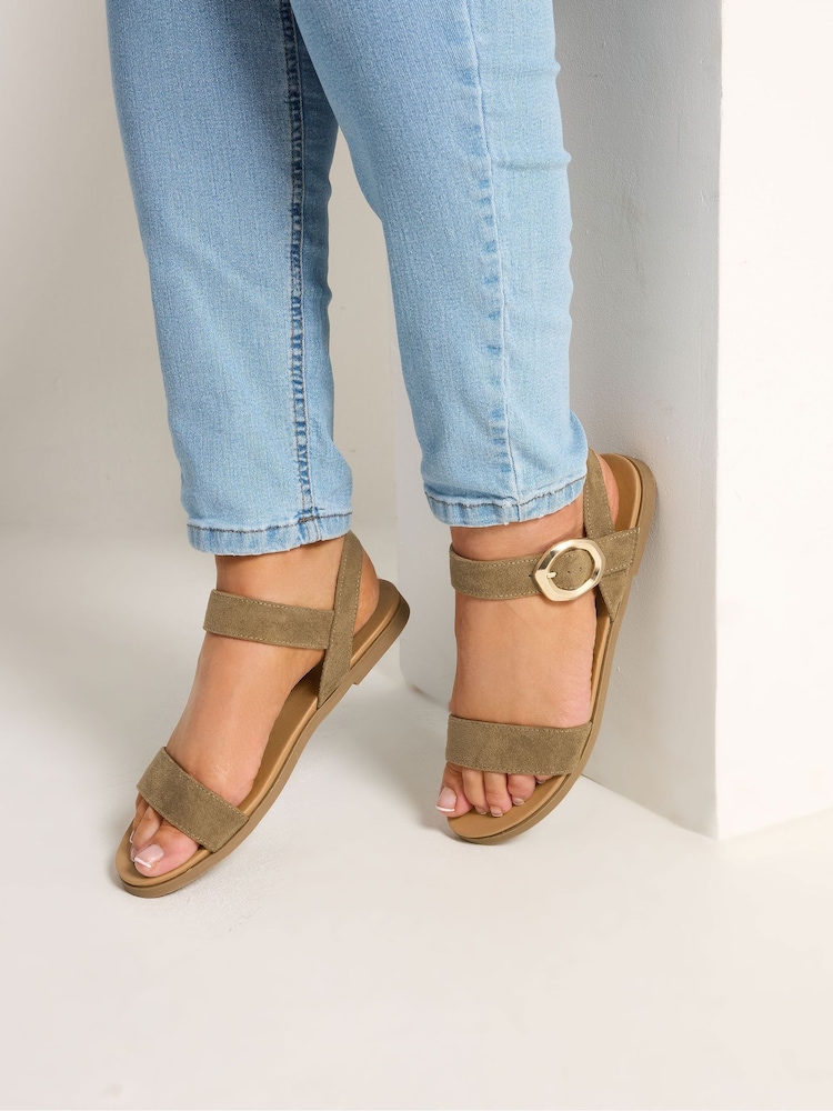 Yours Curve Green Extra Wide Fit Buckle Detail Sandals - Image 1 of 3