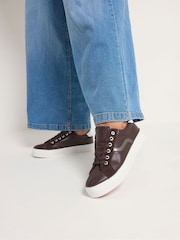 Yours Curve Brown Extra Wide Fit Faux Leather Trainers - Image 1 of 2