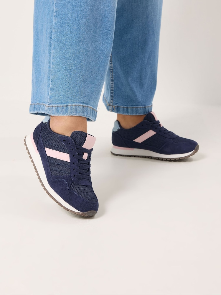 Yours Curve Blue EEE Extra-Wide Fit Colourblock Trainers - Image 1 of 1