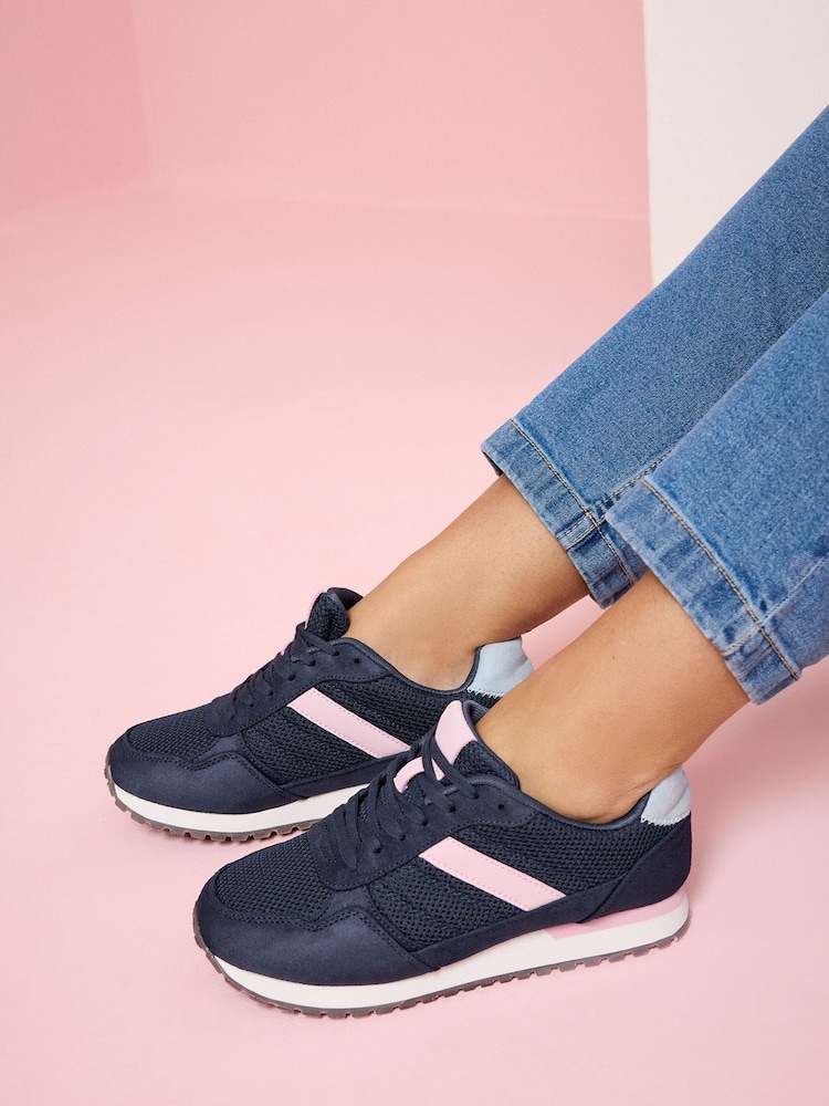 Yours Curve Blue EEE Extra-Wide Fit Colourblock Trainers - Image 2 of 6