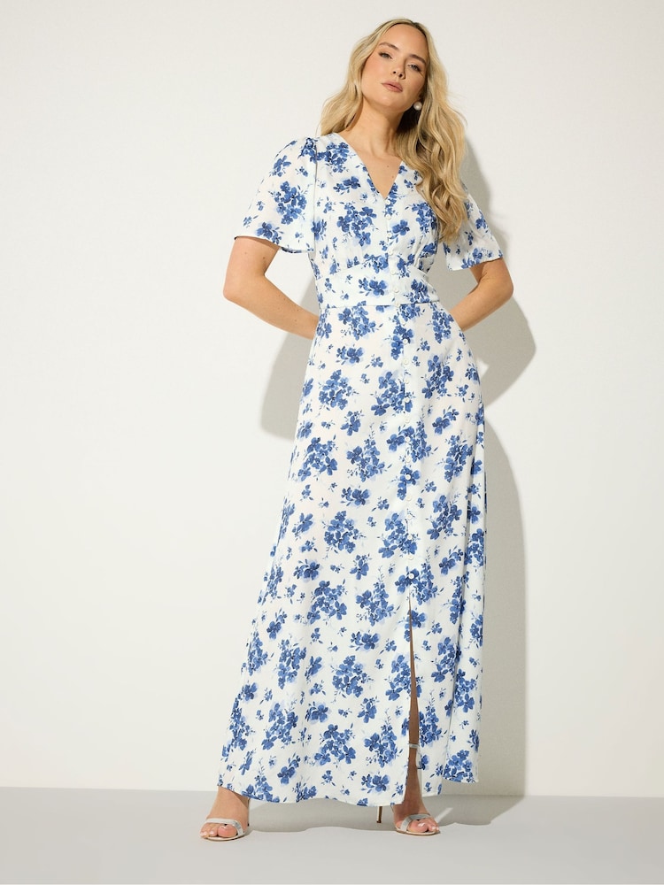 Long Tall Sally Cream Floral Satin Maxi Dress - Image 1 of 5