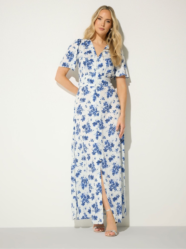 Long Tall Sally Cream Floral Satin Maxi Dress - Image 2 of 5