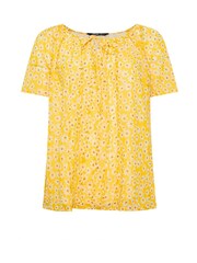 Yours Curve Yellow Floral Tie Neck Pintuck Blouse - Image 5 of 5