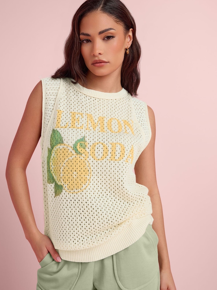 PixieGirl Petite Cream Lemon Crochet Tank Top - Image 1 of 2