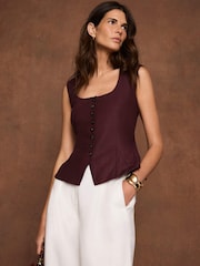 Mint Velvet Red Linen Blend Peplum Waistcoat - Image 2 of 8