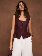 Mint Velvet Red Linen Blend Peplum Waistcoat - Image 3 of 8