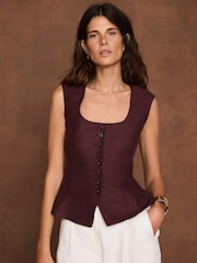 Mint Velvet Red Linen Blend Peplum Waistcoat - Image 5 of 8