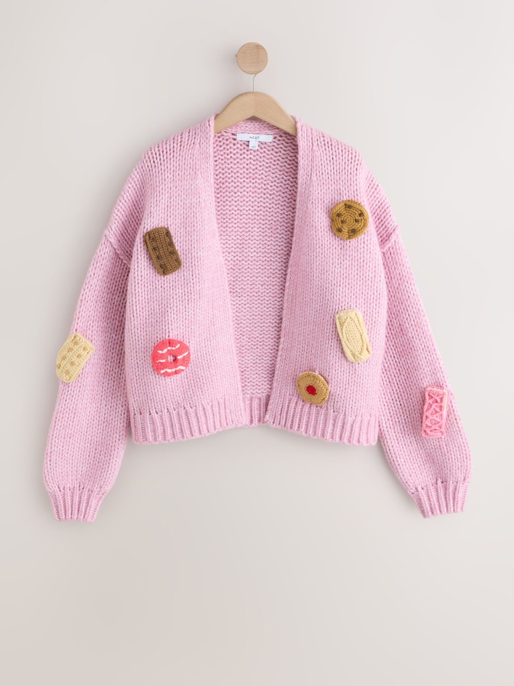 Pink Chunky Knit Long Sleeve Open Cardigan - Image 1 of 3