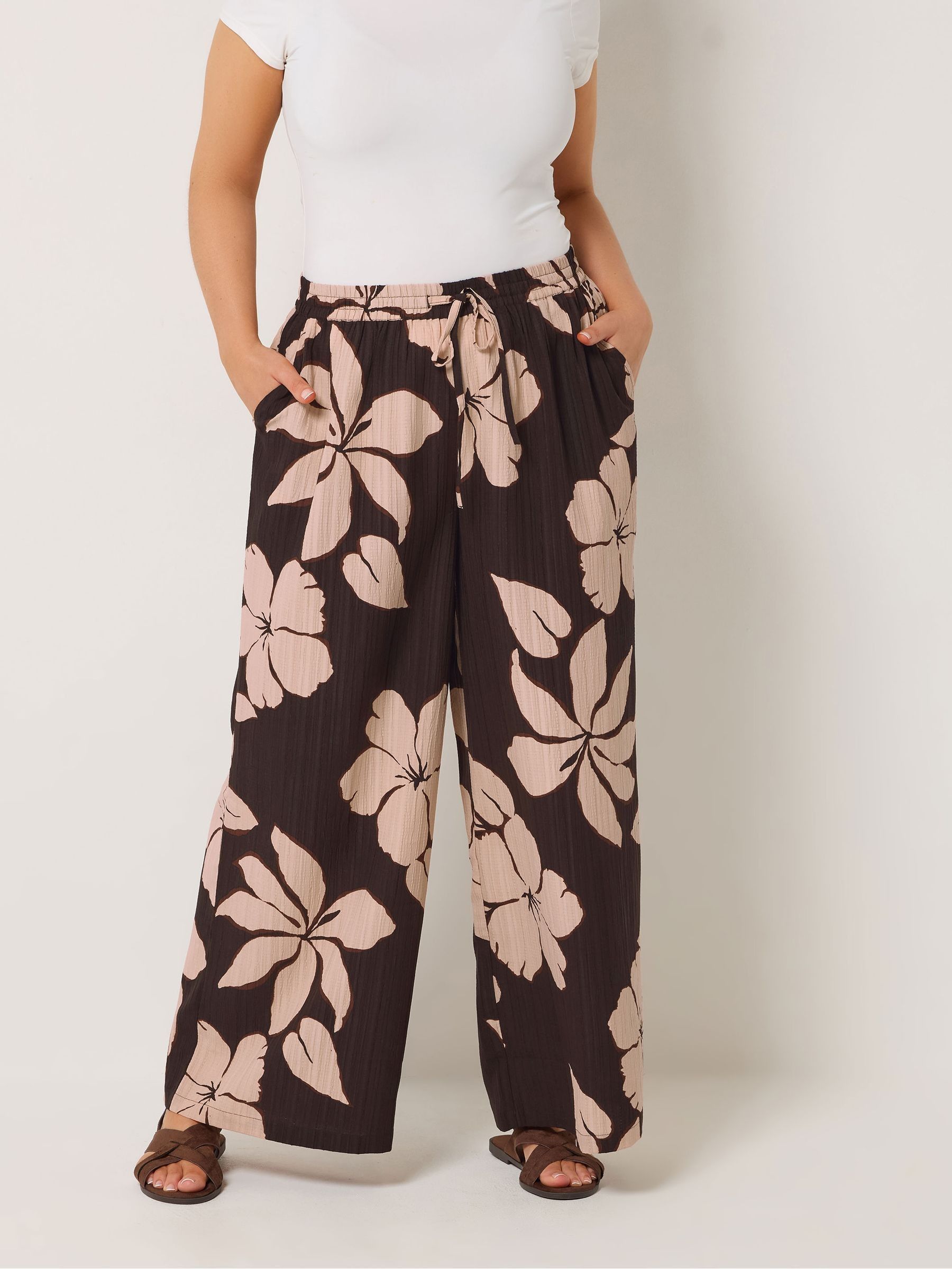 Yours Curve Women's Brown Wide Leg Trousers
