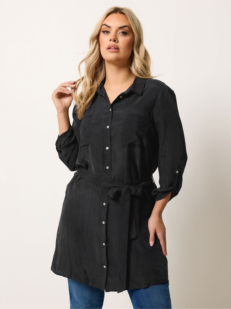 Yours Curve Black Belted Tunic Shirt - Image 1 of 5