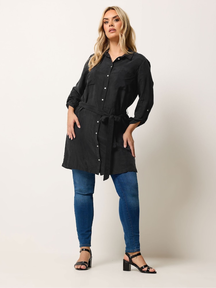 Yours Curve Black Belted Tunic Shirt - Image 2 of 5