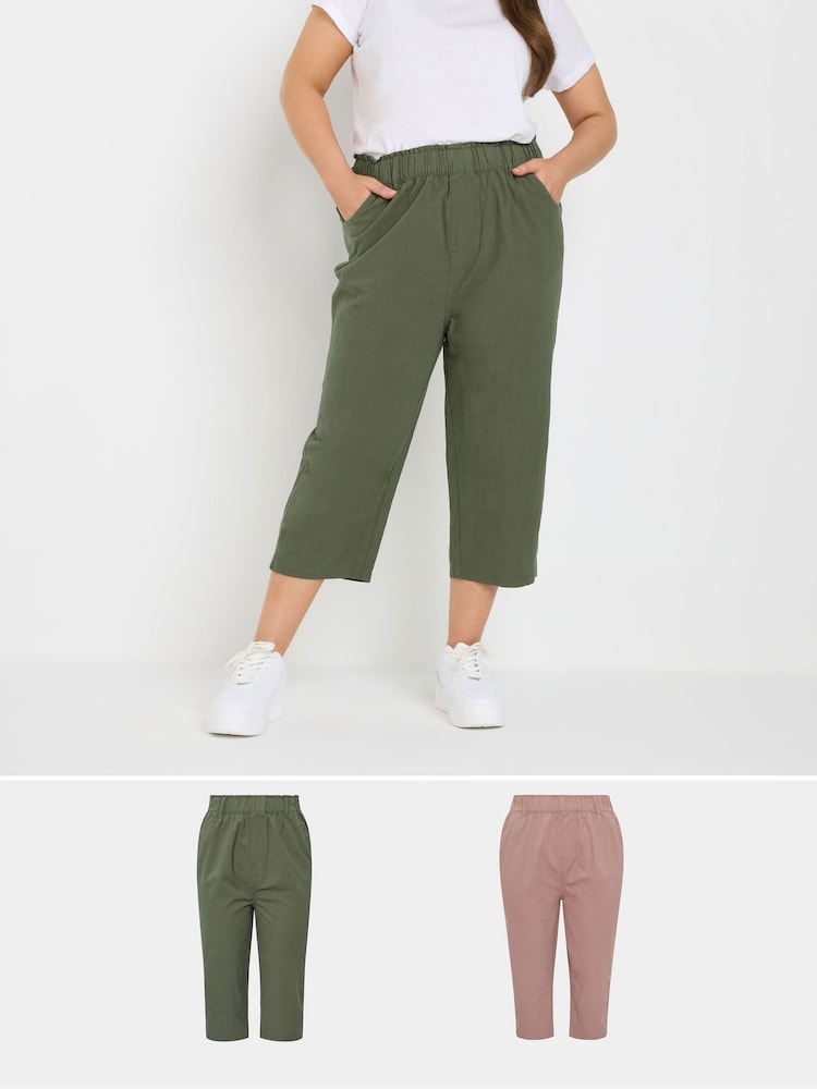 Yours Curve Green Cool Cotton Cropped Trousers 2 Pack - Image 1 of 8