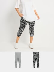Yours Curve Grey Swirl Cropped Leggings 2 Pack - Image 1 of 8