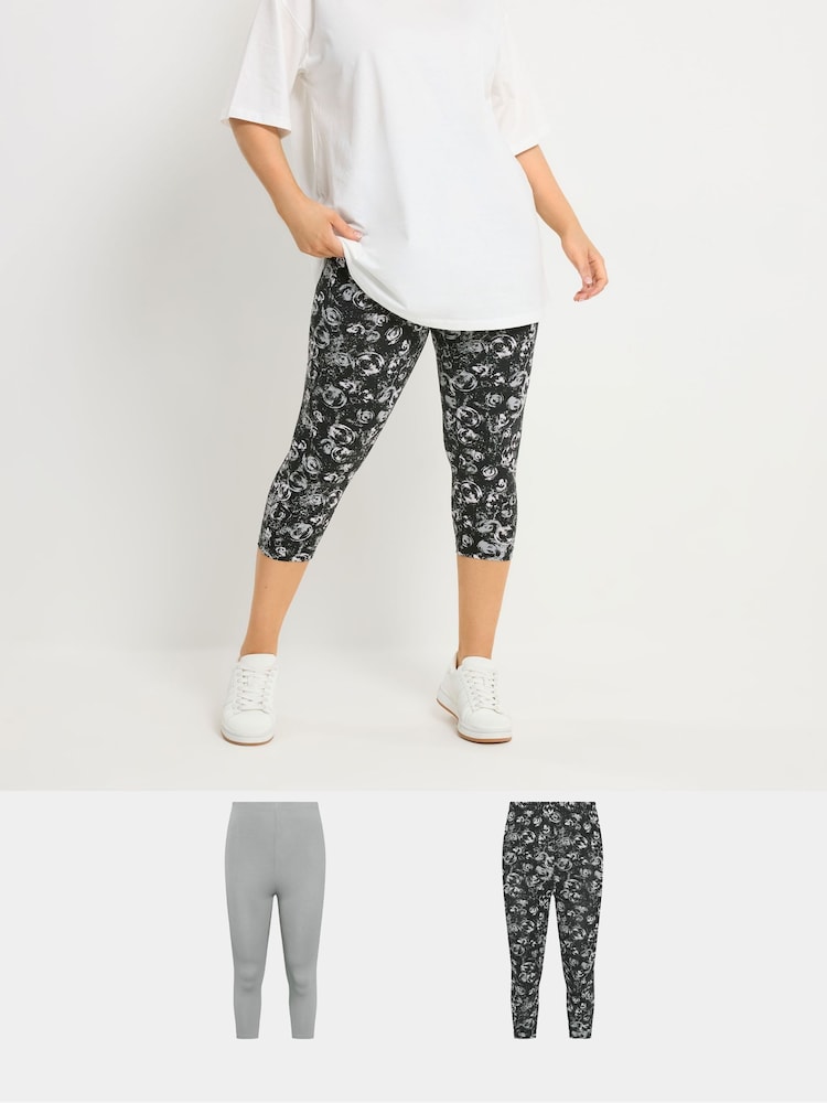 Yours Curve Grey Swirl Cropped Leggings 2 Pack - Image 1 of 8