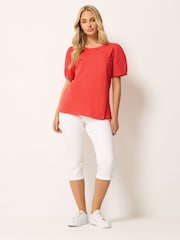 M&Co Orange Broderie Puff Sleeve T-Shirt - Image 2 of 5