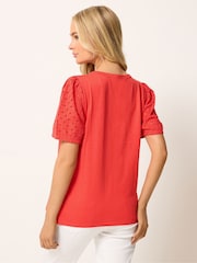 M&Co Orange Broderie Puff Sleeve T-Shirt - Image 3 of 5
