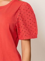 M&Co Orange Broderie Puff Sleeve T-Shirt - Image 4 of 5