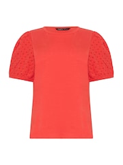 M&Co Orange Broderie Puff Sleeve T-Shirt - Image 5 of 5