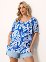 Yours Curve Blue Marl Boho Blouse - Image 1 of 5