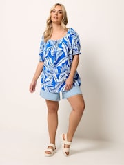 Yours Curve Blue Marl Boho Blouse - Image 2 of 5