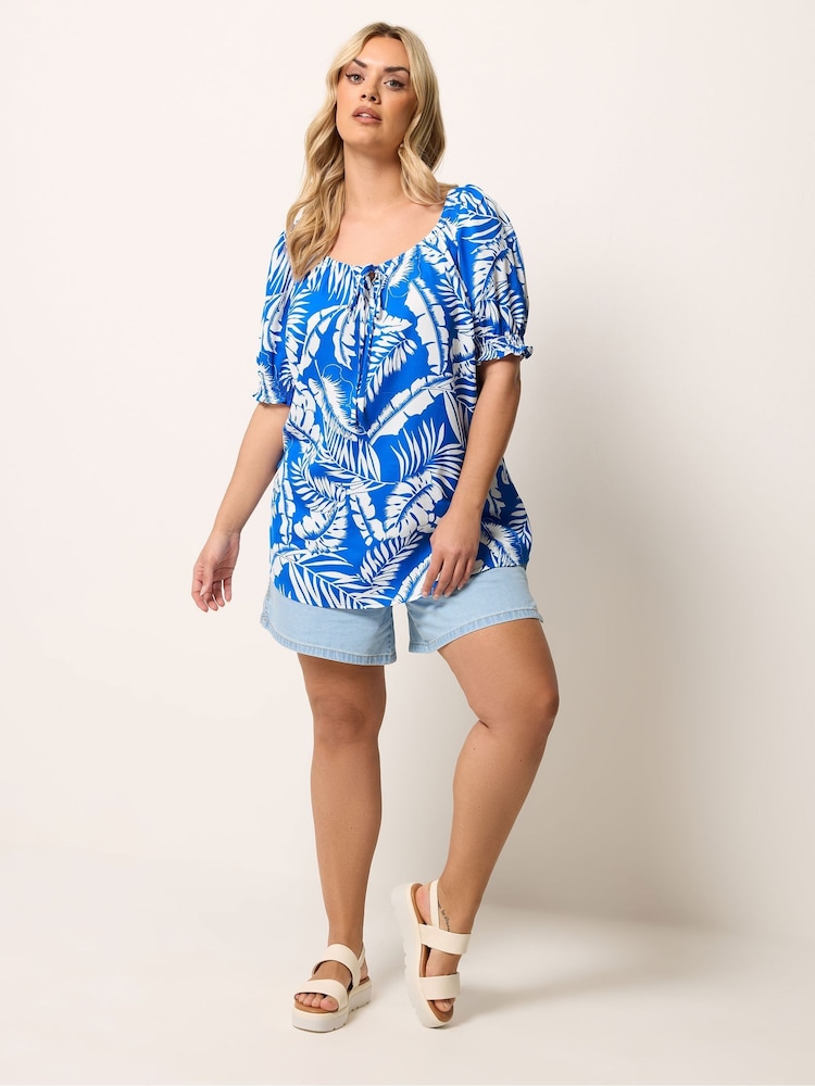 Yours Curve Blue Marl Boho Blouse - Image 2 of 5