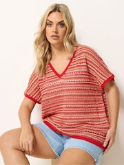 Yours Curve Red Boxy Stripe Cover-Up - Image 1 of 5