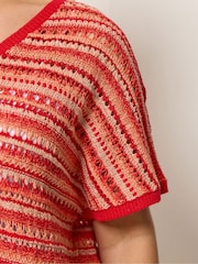 Yours Curve Red Boxy Stripe Cover-Up - Image 4 of 5