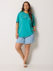 Yours Curve Blue Applique Fruits T-Shirt - Image 2 of 5