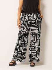 Yours Curve Black Crinkle Wide Leg Trousers - Image 1 of 5