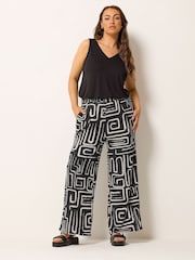 Yours Curve Black Crinkle Wide Leg Trousers - Image 2 of 5