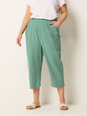 Yours Curve Green Cool Cotton Cropped Trousers - Image 1 of 5