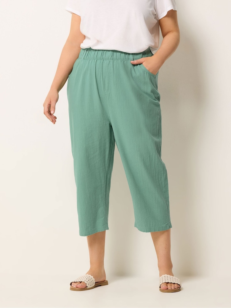 Yours Curve Green Cool Cotton Cropped Trousers - Image 1 of 5