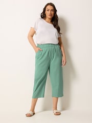 Yours Curve Green Cool Cotton Cropped Trousers - Image 2 of 5