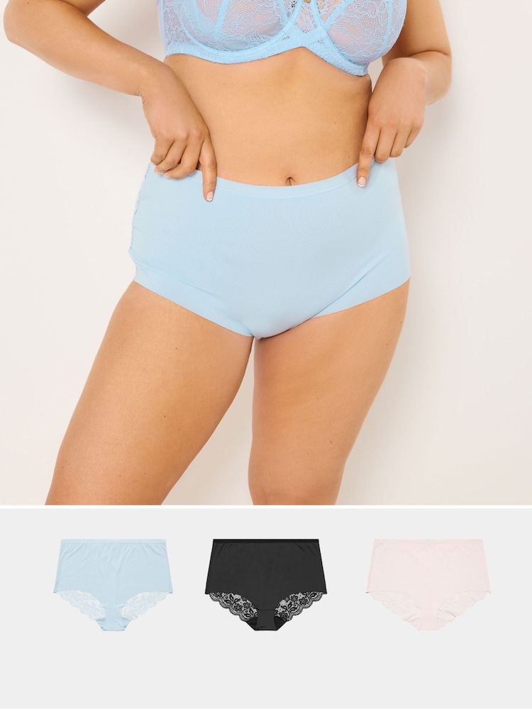 Yours Curve Blue Lace Trim Full Briefs 3 Pack - Image 1 of 8