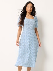 PixieGirl Petite Blue Ditsy Sweetheart Neck Midaxi Dress - Image 1 of 5