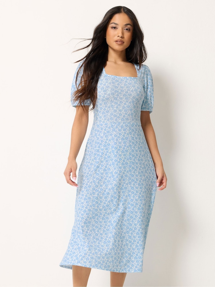 PixieGirl Petite Blue Ditsy Sweetheart Neck Midaxi Dress - Image 1 of 5