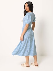 PixieGirl Petite Blue Ditsy Sweetheart Neck Midaxi Dress - Image 3 of 5