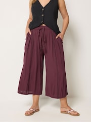 Yours Curve Purple Crinkle Drawstring Scallop Cropped Trousers - Image 1 of 5