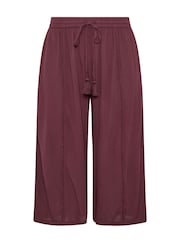 Yours Curve Purple Crinkle Drawstring Scallop Cropped Trousers - Image 5 of 5