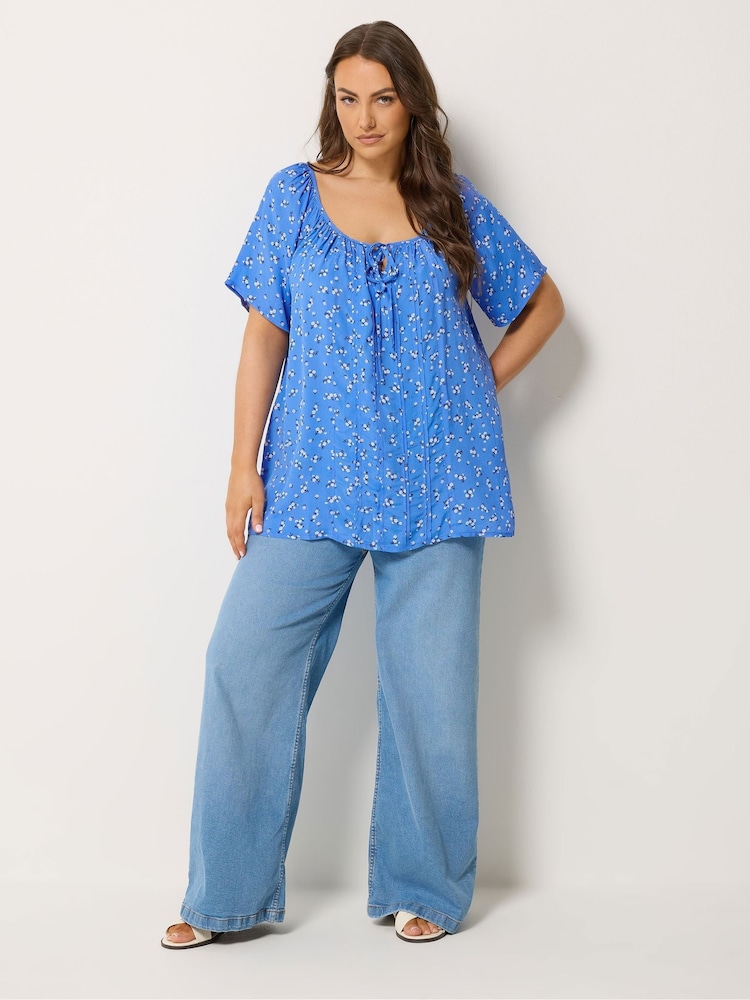 Floral azul - Blusa con pinzas estilo boho de Yours Curve - Imagen 2 de 5