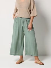 Yours Curve Green Chambray Culottes Trousers - Image 1 of 5