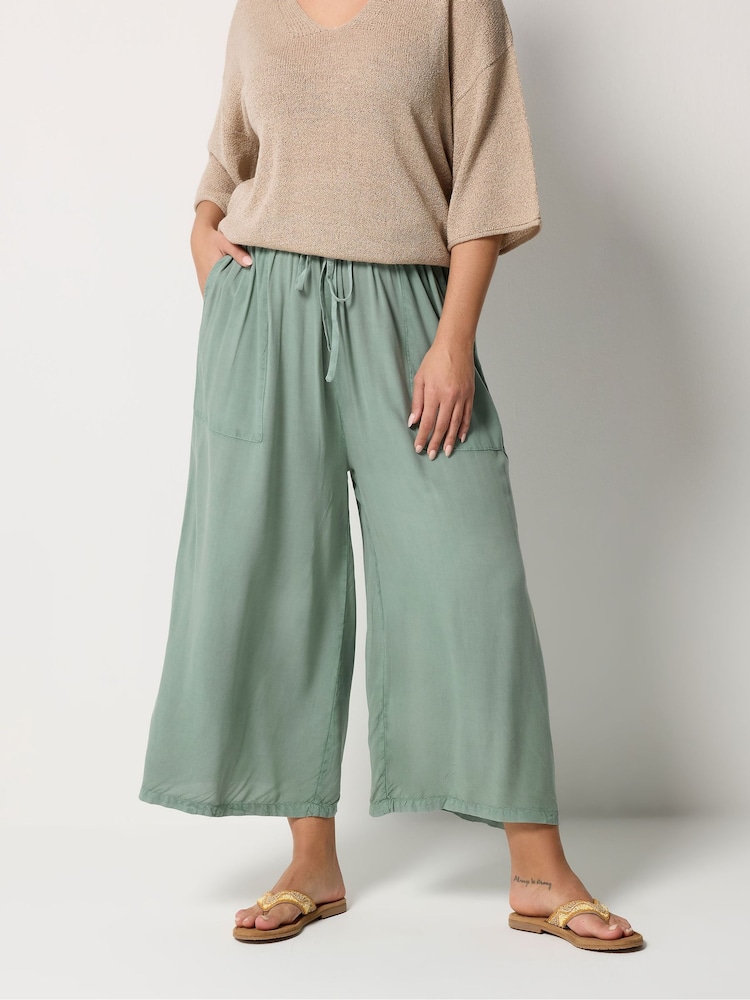 Yours Curve Green Chambray Culottes Trousers - Image 1 of 5