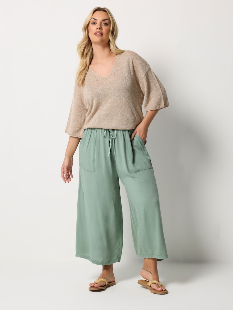 Yours Curve Green Chambray Culottes Trousers - Image 2 of 5