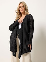 Yours Curve Black Crochet Longline Waterfall Cardigan - Image 1 of 5
