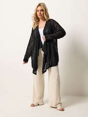 Yours Curve Black Crochet Longline Waterfall Cardigan - Image 2 of 5