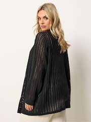 Yours Curve Black Crochet Longline Waterfall Cardigan - Image 3 of 5