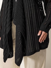 Yours Curve Black Crochet Longline Waterfall Cardigan - Image 4 of 5