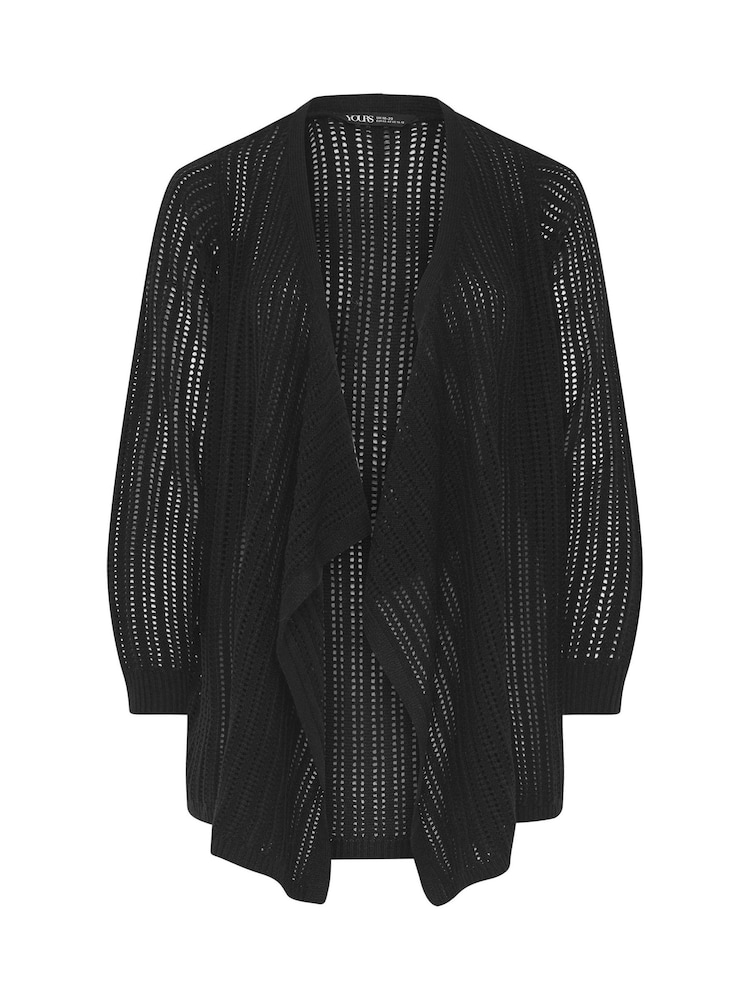 Yours Curve Black Crochet Longline Waterfall Cardigan - Image 5 of 5 Yours Curve Black Crochet Longline Waterfall Cardigan - Image 5 of 5