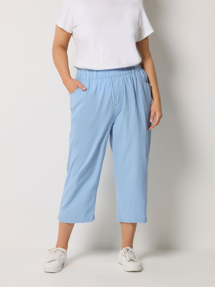 Yours Curve Blue Cool Cotton Cropped Trousers - Image 1 of 5